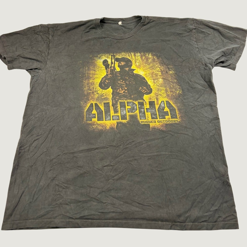 Alstyle Alpha Rugged Outdoors Hunter Graphic T-Shirt Mens Black Short Sleeve XL